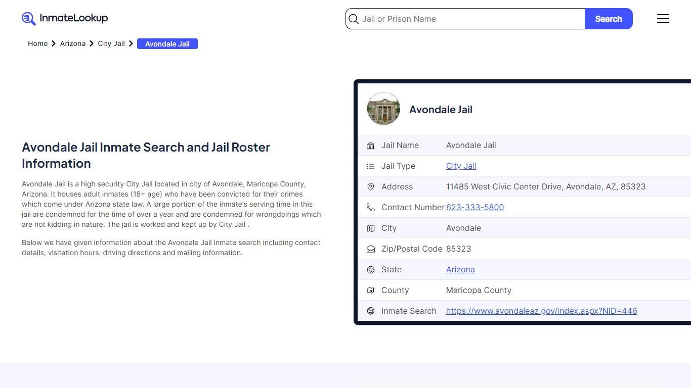 Avondale Jail Inmate Search and Jail Roster Information